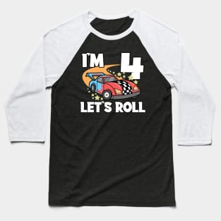 Fourth 4th Birthday Racing Car Sports Car Baseball T-Shirt